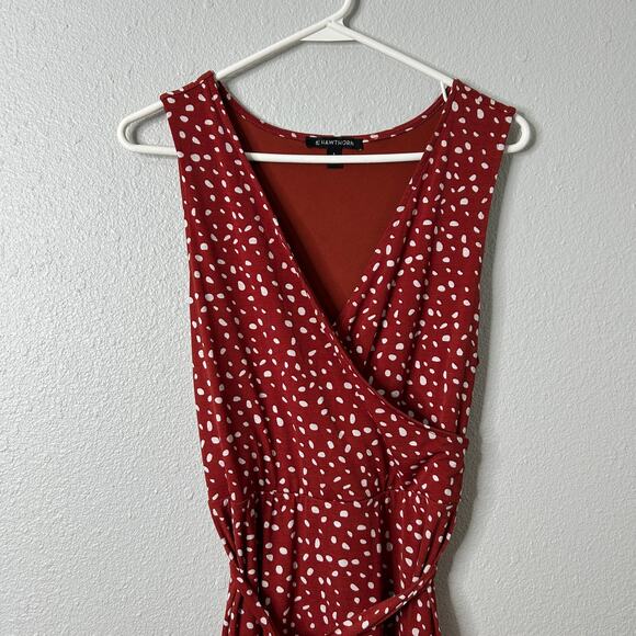 41 Hawthorn Dress Kassidy Faux Wrap V-Neck Burnt Orange Dot Large Jersey Knit - Picture 2 of 9